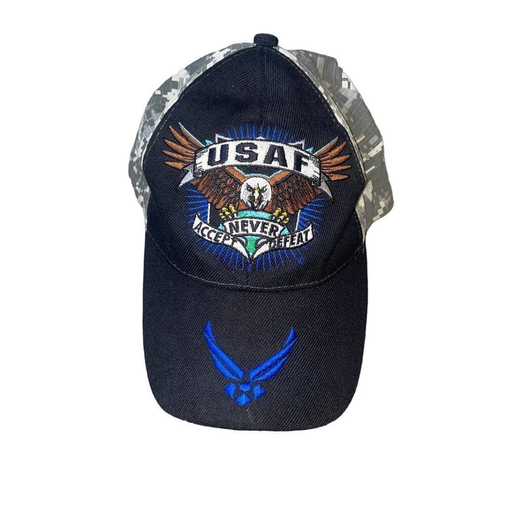 JWM Air Force hat USAF Never Accept Defeat Camo Black Baseball Cap OSFM …
